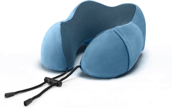 SC Reizen Essentiëlen - Nek Kussen Set 3-delig - Ergonomisch Memory Foam Reiskussen met Oogmasker en Oordoppen - Ideaal voor Vliegtuig, Auto en Trein - Compact en Luxe - Royal Blue