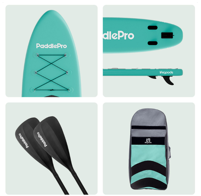 LifeGoods SUP Board - Complete Set - 320 x 81 x 15 cm - 135 kg - Mintgroen/Zwart