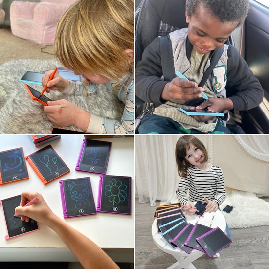Partizzle 12x Magnetisch Tekenbord voor Kinderen - Mini Krijtbord / LCD Tekentablet met Scherm - Creatief Tekenen - Uitdeelcadeautjes Educatief Teken Speelgoed Bord - Kleine Uitdeelcadeaus - Grabbelton Traktatie Cadeautjes - 11 cm / 4 Kleuren