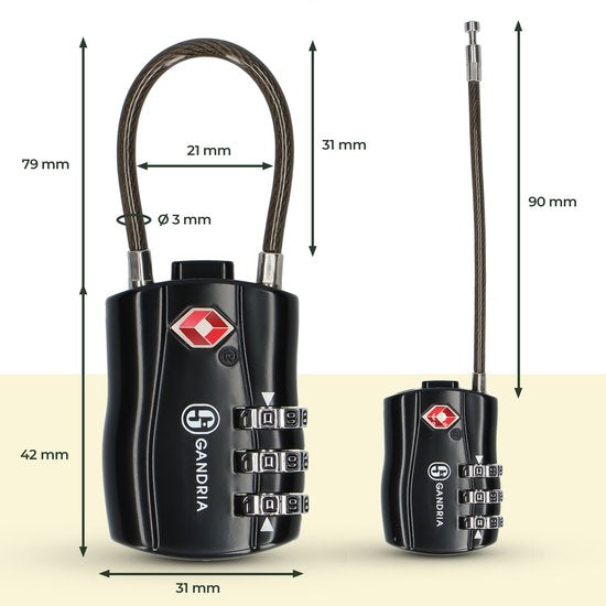Gandria Hangslot voor op Reis - TSA Slot - Reisslot 2 Stuks - Cijferslot met 3 Cijfers - Kofferslot 3 Cijferig - Zinc Alloy Staal