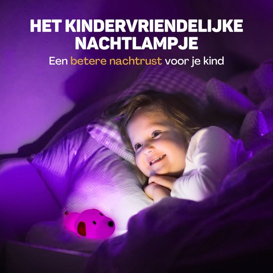 Vulpes Goods® Nachtlampje Kinderen - LED Licht & 8 Kleuren – Nachtlampje Babykamer – Puppy – USB-Oplaadbaar – Dimmer – Timer – Draadloos - Kindvriendelijk