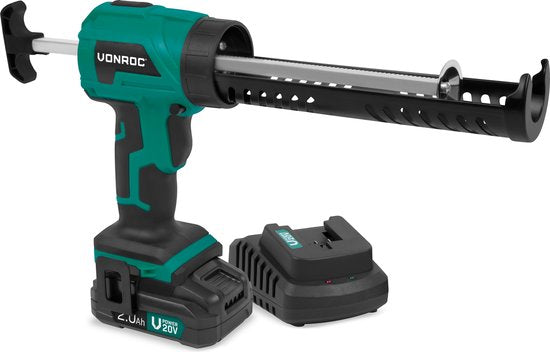 VONROC Accu Kitspuit 20V - duwkracht 1.18kN/120kg - met variabele snelheidsregeling - geschikt voor alle gangbare kitpatronen - Incl. 2.0Ah Accu en snellader