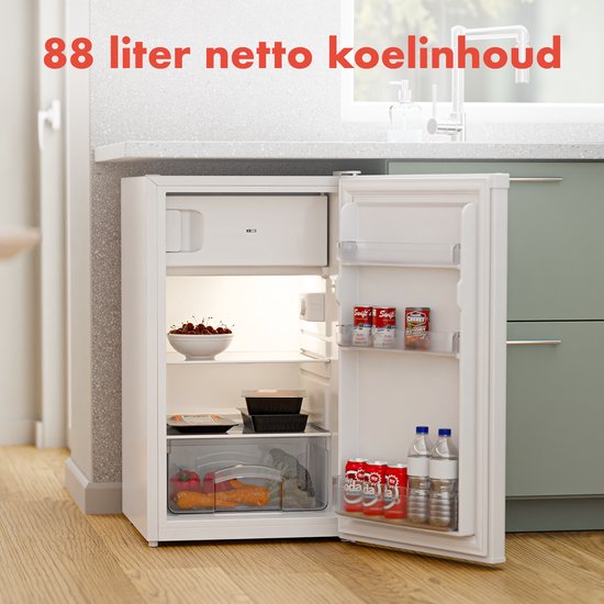 KitchenBrothers Koelkast - 88L Koelvak - 14L Vriesvak - IJskast - Koelvriescombinatie - Frigo - Vrijstaand - Wit