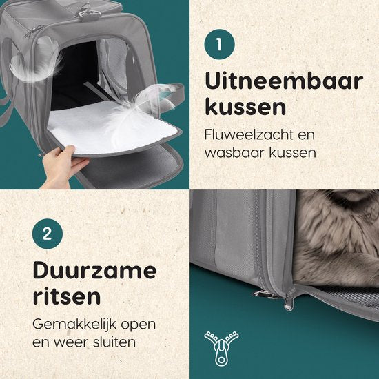Volcan Reistas Kat - Reismand - Draagtas Katten - Transportbox met Bovenlader - Draagmand Lichtgrijs