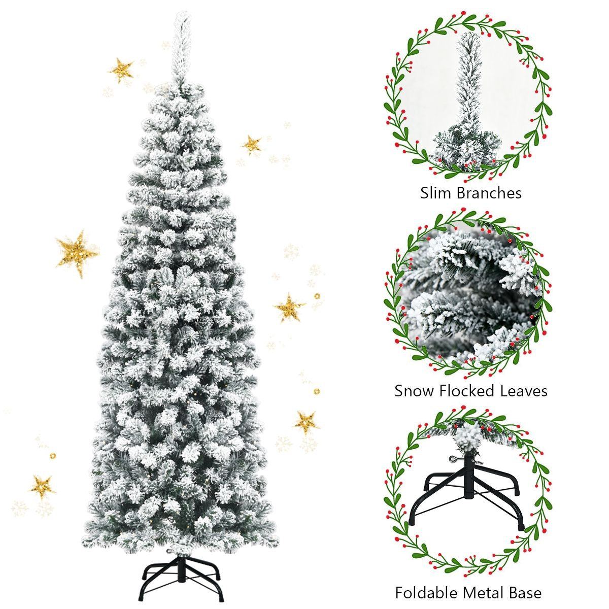 Coast Potlood Kerstboom Met Sneeuw - Met Metalen Voet - 180 cm