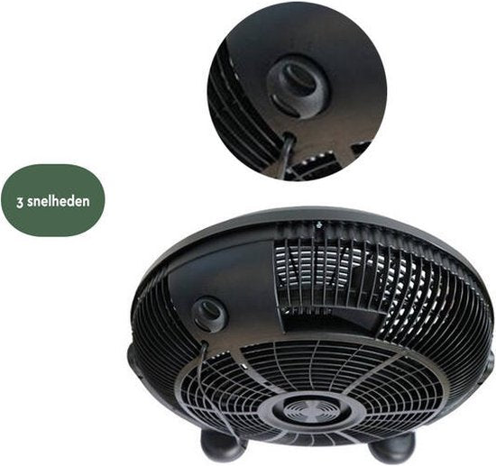 BRASQ Vloerventilator - 50 cm - Zwart - 3 snelheden - Ventilator Staand - Verstelbaar - 90 Watt
