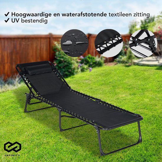 Infinity Goods Ligbedden (set van 2) - Opvouwbaar - Inclusief Hoofdkussen - Zonnebedden - Ligstoelen - Verstelbaar - Tuin - Weerbestendig - Antraciet