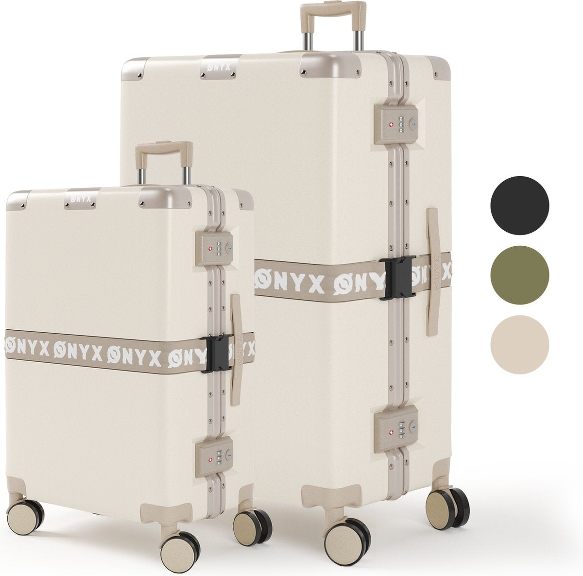 ONYX 3-delige Kofferset - Handbagage en Check-in koffer - 33L/65L/100 L - TSA slot - Spinner wielen - Lichtgewicht Trolley - Aluminium sluiting - Beige