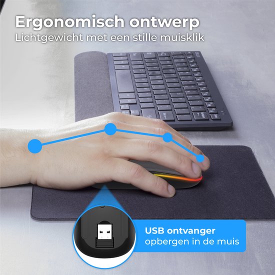 Nuvance - Draadloze Muis LED - Bluetooth - Ergonomisch - Laptop en gaming - Draadloos - Grijs