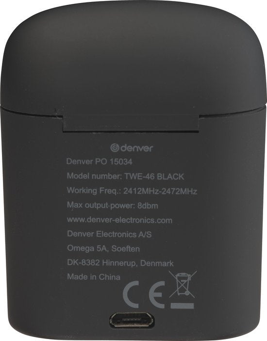 Denver TWE-46 - Earbuds - Wireless - Draadloos Oordopjes - Bluetooth - met oplaad case - handsfree - sporten - headset - In-ear - Bluetooth 5.0 - Zwart