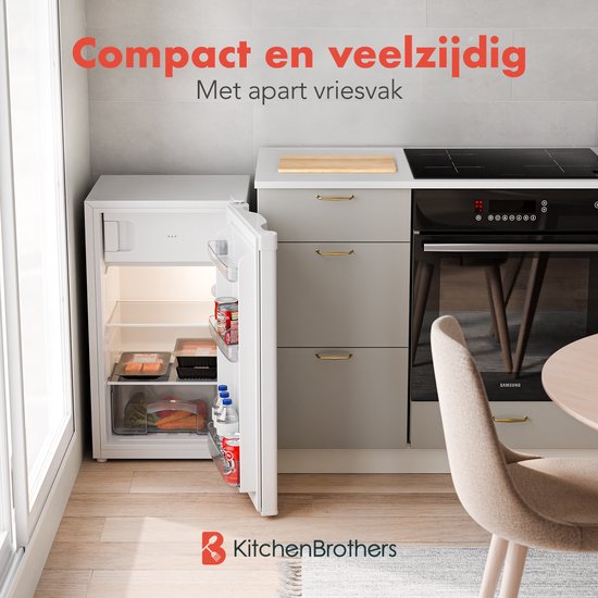 KitchenBrothers Koelkast - 81L - Tafelmodel Koelkast met Vriesvak - IJskast - Koelvriescombinatie - Frigo - Vrijstaand - Wit