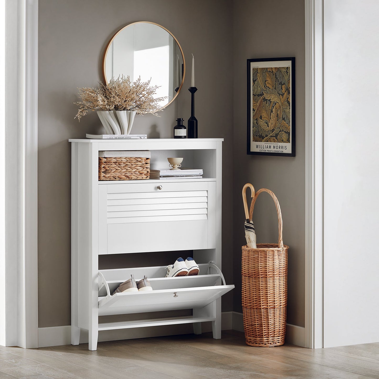 SoBuy Schoenenkast - 2 Kleppen- Klassiek  - 80 x 25 x 108 cm - Wit