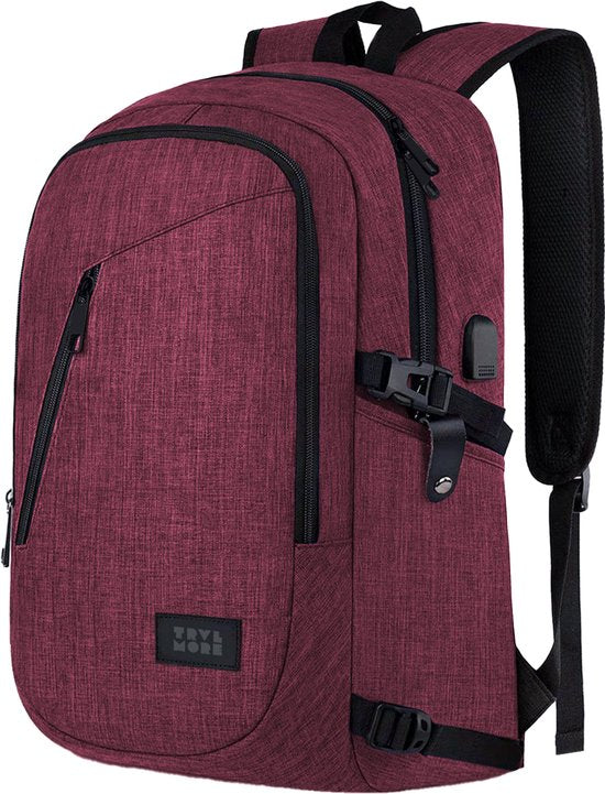 TRVLMORE Rugzak met Levenslange - Rugtas met 15,6 Inch Laptopvak - Schooltas - Spatwaterdicht - Heren en Dames - Jongens en Meisjes - 25L - Burgundy