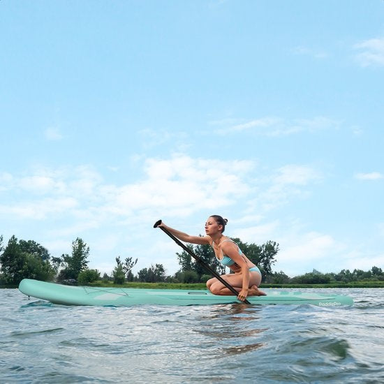 LifeGoods SUP Board - Luxe Set - met Zitje - Opblaasbaar Paddle Board - Max. 135KG - 320x81cm - Mintgroen