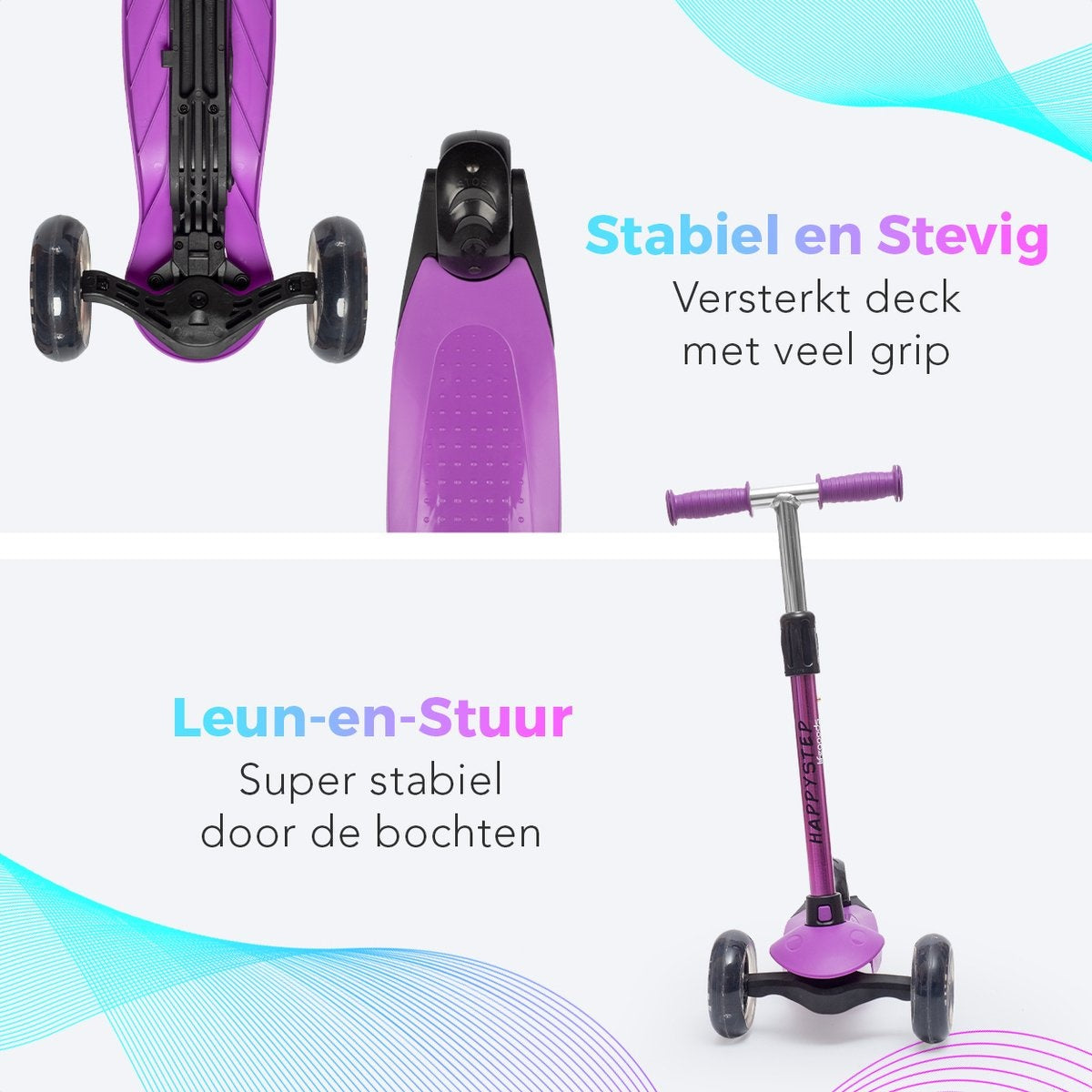 LifeGoods HappyStep - Kinderstep - Step 2-5 Jaar - 3 Lichtgevende Wielen - Jongens/Meisjes - Paars