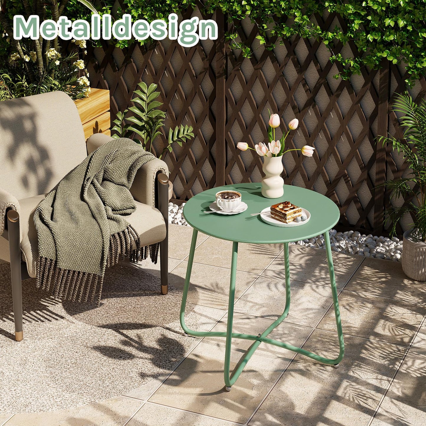 Esituro Bijzettafel - Ø45cm - Hoogte 45cm - Metaal - Groen