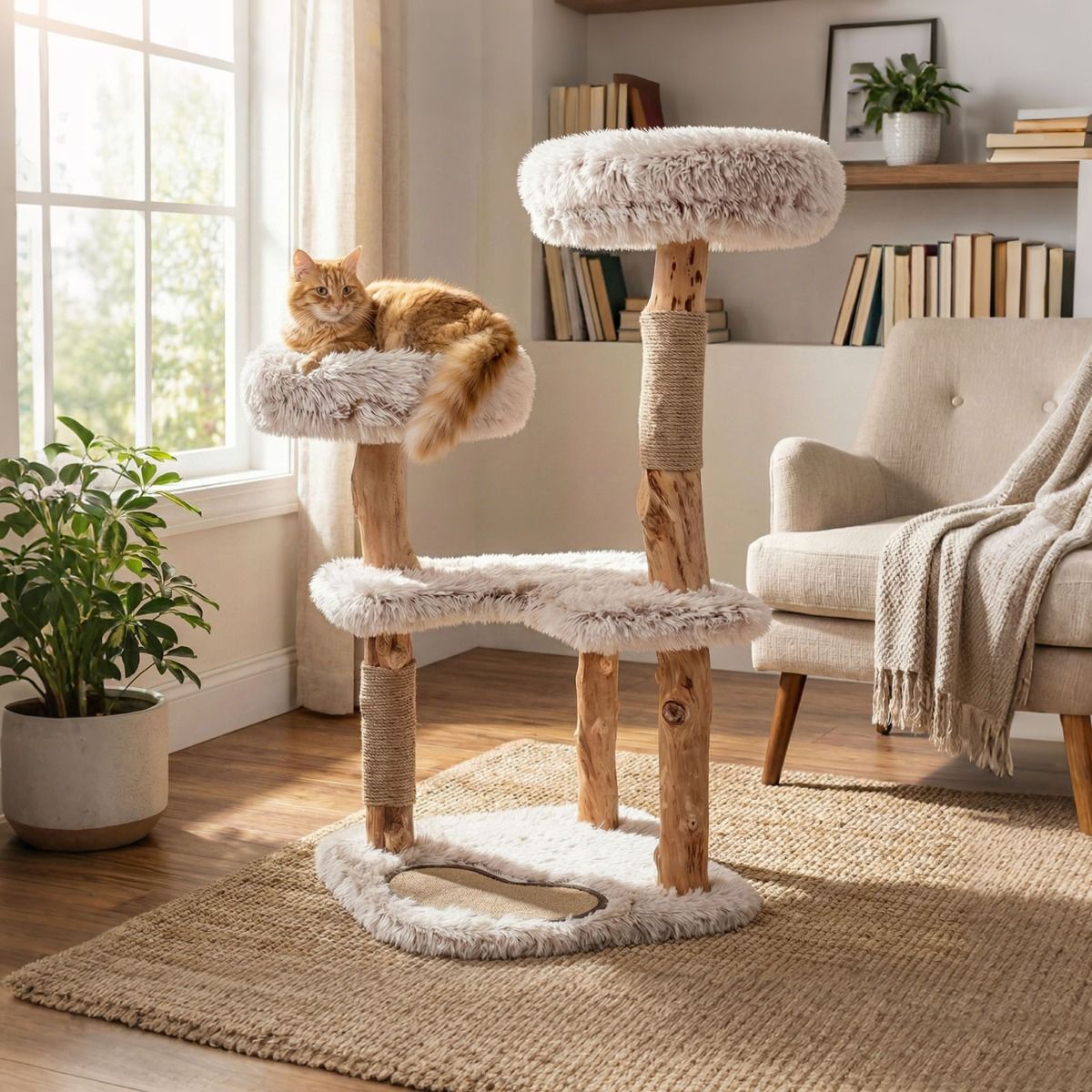 Costway Houten kattenboom - Met hangmat - 41 x 41 x 87 cm - Naturel en wit
