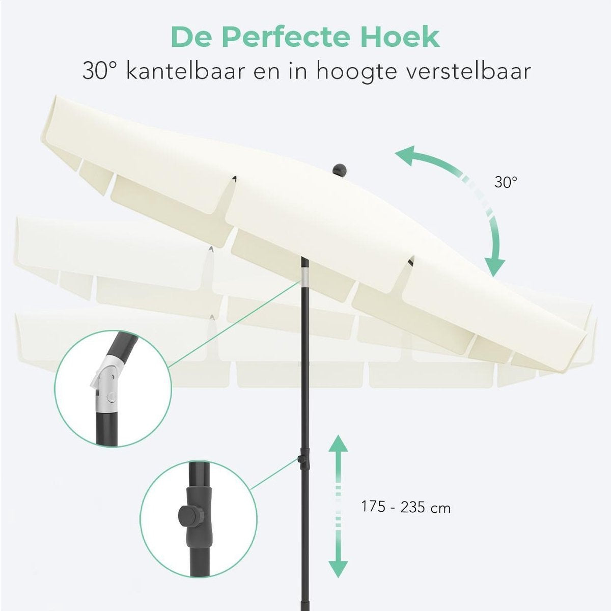 LifeGoods Parasol - Incl. Hoes - 30° Kantelbaar - Waterdicht - Crème - 200 x 125 cm