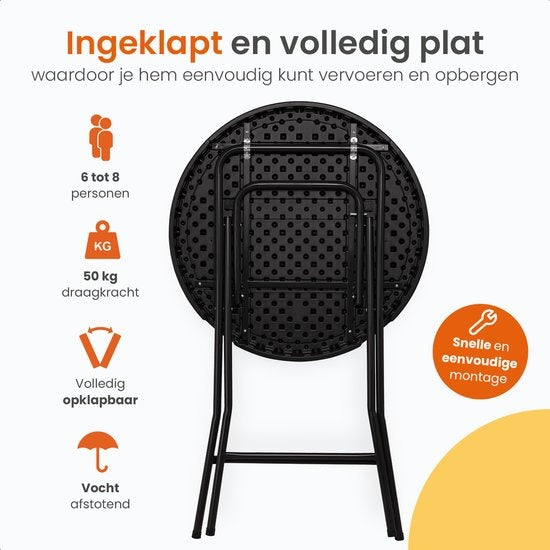Goliving Statafel – Inclusief Statafelhoes – Statafelrok – Inklapbaar – Stevige partytafel – Voor binnen en buiten – Draagvermogen 50kg – Ø80 x 110 cm – 8,5 kg – Zwart