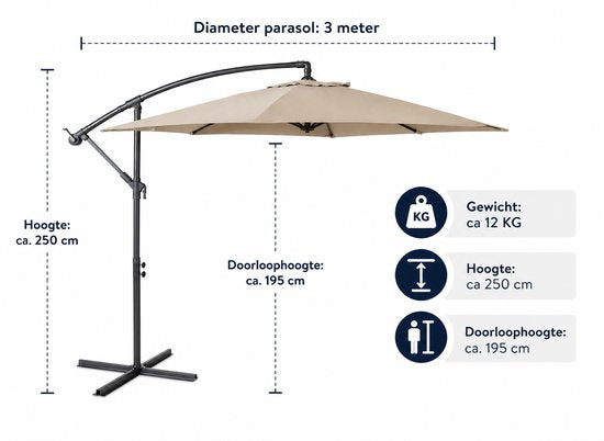 Nexxt Banana Parasol 3 Meter - Zweefparasol met Hoes en Stalen Kruisvoet - Taupe