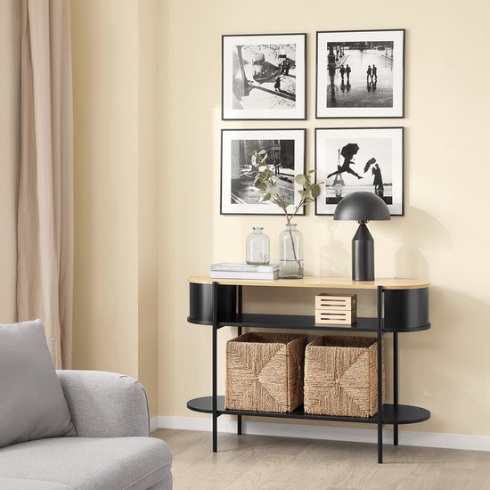 SoBuy Entreeconsole console met opslag, multifunctioneel gangmeubel, modern industrieel design, meubels van hout en zwart, 110x39x76cm FSB102-SCH