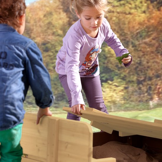 AXI Ella XL Houten Zandbak in Grijs/Bruin - Met Zitbankjes en Deksel - FSC hout - 120x120x20cm - Zandbak voor kinderen