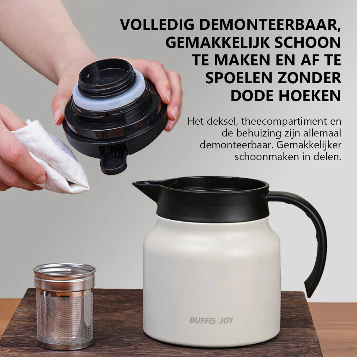 LIFEPAL Thermoskan met Theefilter - 800 ml - 316 RVS Binnenwand - 8-Laagse Isolatie - Wit