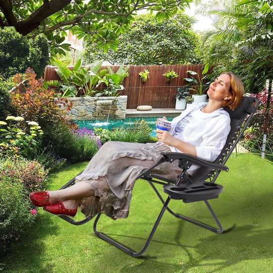 LifeGoods Opvouwbare Tuinstoelen - 2 Stuks - Ligstoel Tuin - 30°-90° Verstelbaar - Metaal - Zwart