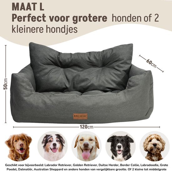 By Cee Cee Autostoel Hond - Premium Automand Hond - Hondenmand Auto Met Veiligheidsriempje - Hondenstoel - Autozitje - All Season - Grijs - Maat L - Grote Honden