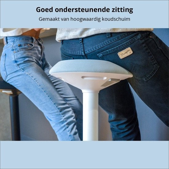 Bckz Wiebelkruk Wit| Hoogte 55-80cm | Balanskruk | Zit-sta kruk | Ergonomische bureaustoel | zadelkruk