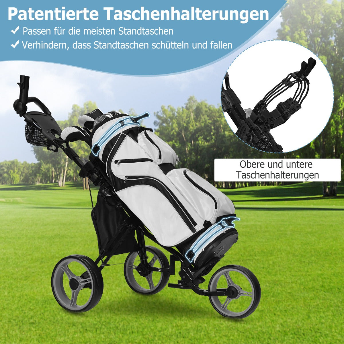 Coast Golftrolley met Parapluhouder en Stoel - 130 x 75 x 120 cm - Grijs / Zwart