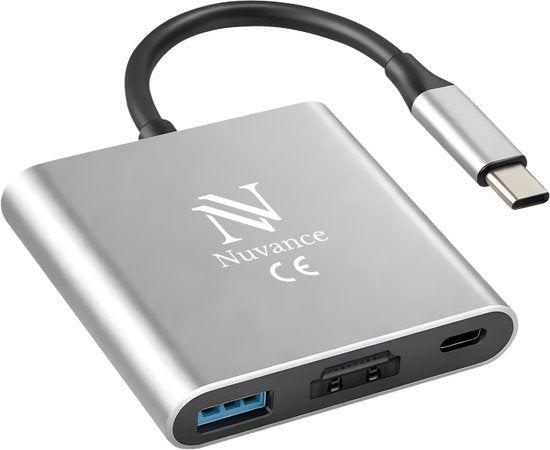 Nuvance USB C naar HDMI Adapter - USB C HDMI - USB Hub - UBS C naar USB A - 4K HDMI Splitter - PD100W Laptop Opladen