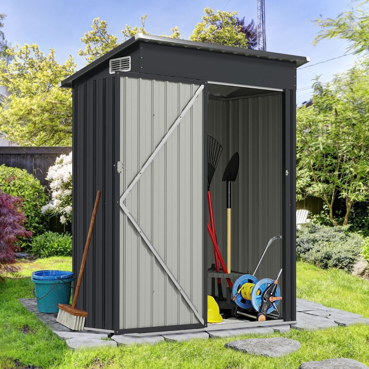 Coast Tuinhuis Metaal 150 x 90,5 x 185 cm Donkergrijs | 1,5 m³ Tuinhuis met Lessenaarsdak