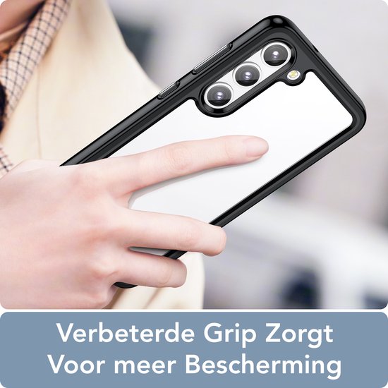 Podec Hoesje Geschikt voor Samsung Galaxy S23 Zwart en Transparant Telefoonhoesje - Anti-Shock Case Cover met 2x Screenprotector