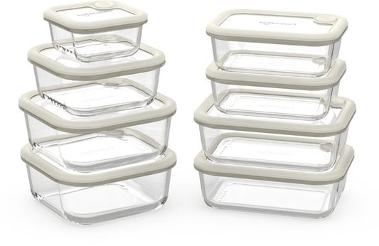 Safecourt vershoudbakjes - volledig van glas (100% micro-plastic vrij) - oven, vriezer, magnetron en vaatwasser - 8 delige set