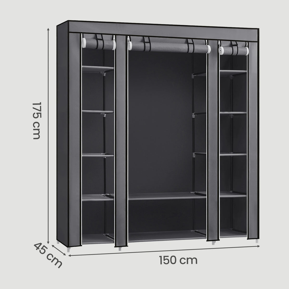 Joyfurnos Opvouwbare Stoffen Kledingkast - Metalen Frame - Grijs