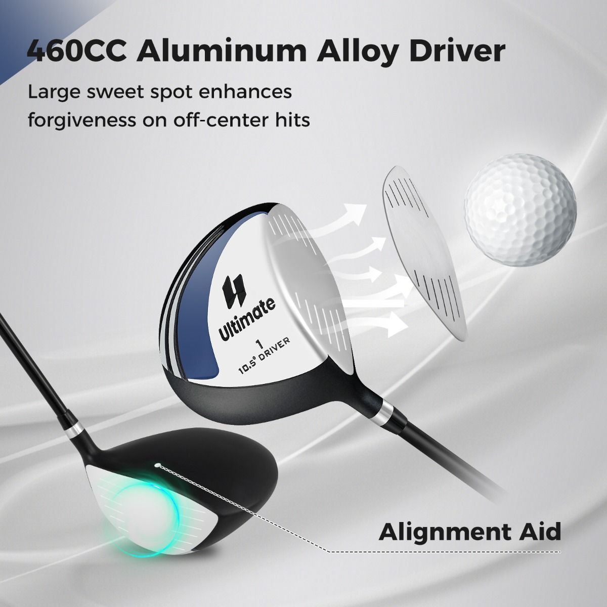 Coast Golfdriver voor Heren - 460 cc clubhoofd - Grafiet shaft - Zwart en Zilver