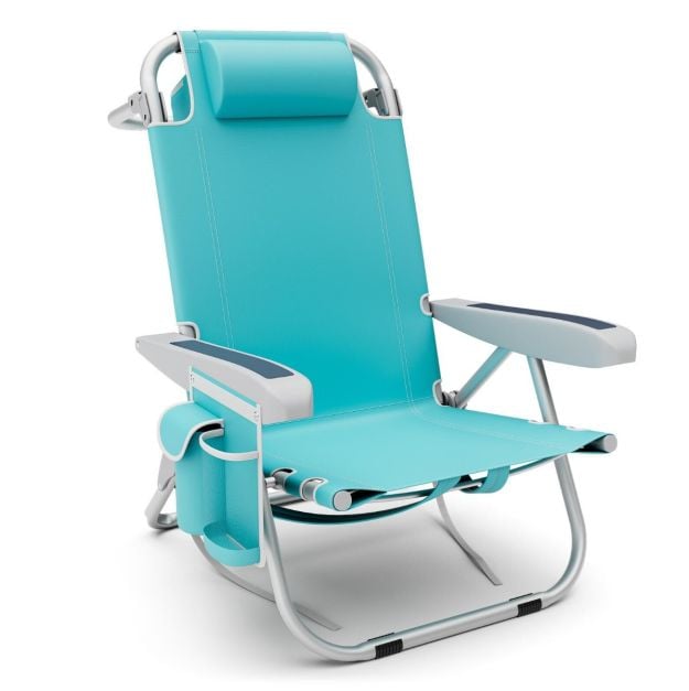 Costway Strandstoel – Inklapbaar & Verstelbaar – max. 150 kg – 66 x 65 x 78 cm – Blauw