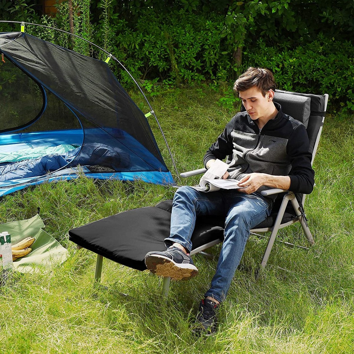 O'DADDY® Ligbed – Opvouwbaar Zonnebed voor Tuin – Incl. Hoofdsteun – Zwart