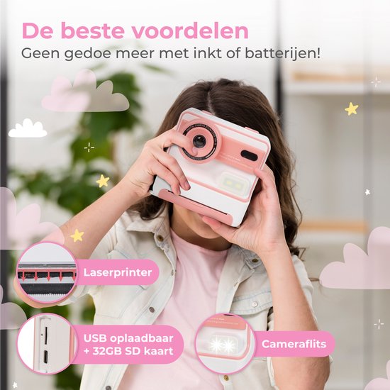 Nuvance - Kindercamera - Speelgoed Camera Kinderen - Incl. 32 GB SD Kaart - Foto & Video - Foto Printer - Digitale Kinder Camera - Fototoestel voor Kinderen - Kindercamera's - Roze