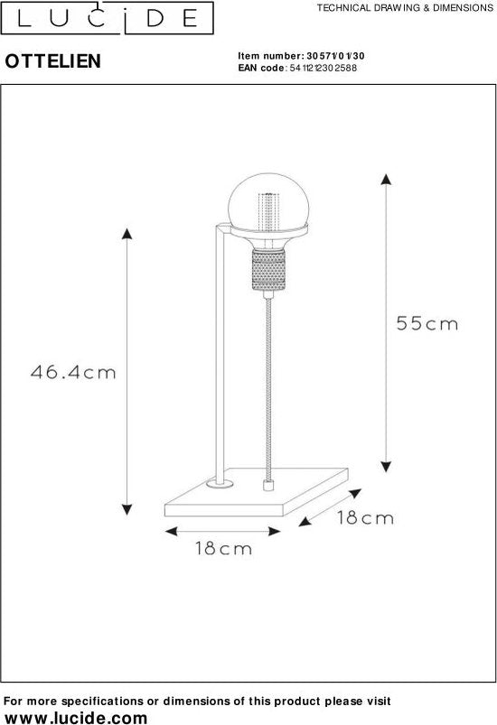 Lucide OTTELIEN - Tafellamp - 1xE27 - Zwart