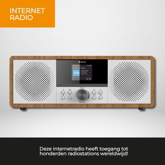 Denver Internet Radio - DAB Radio - FM Radio - CD Speler - Bluetooth - 200W - AUX/USB - MIR270 - Hout