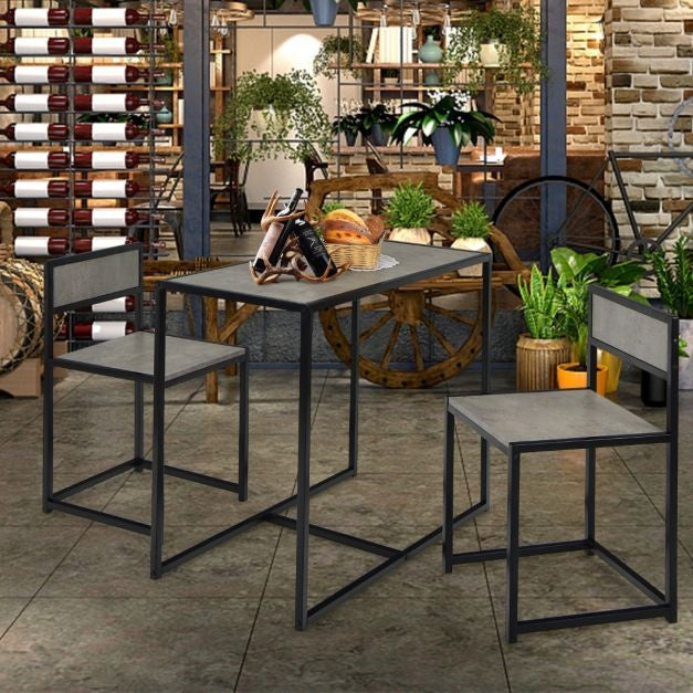 Coast 3-Delige Keukentafel Set met Compacte Tafel & 2 Stoelen Houten Materialen + Metaal Grijs