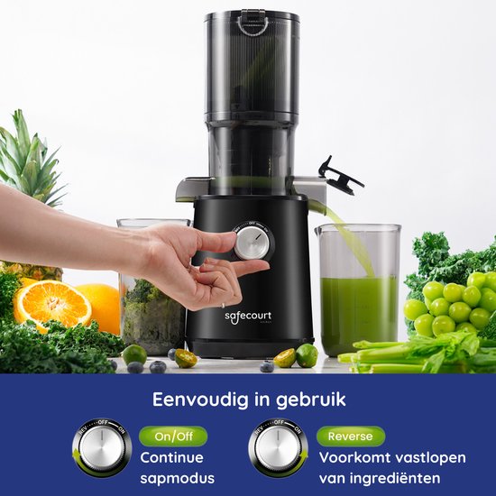 Safecourt Kitchen Sapcentrifuge - Slowjuicer voor Groenten & Fruit - XXL Vulopening - Krachtige motor - Zwart