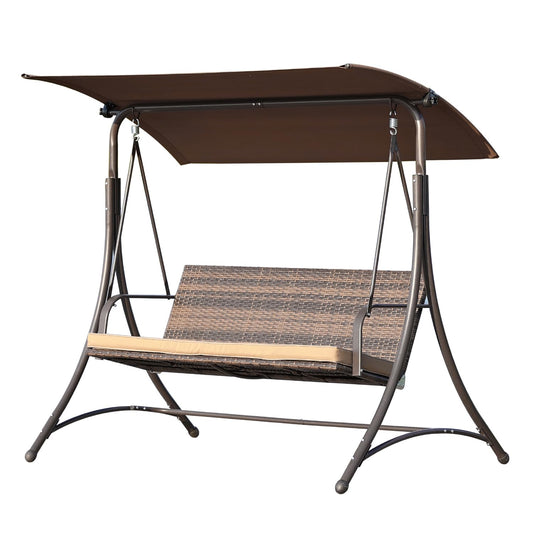 Angel Living - Hollywood schommel - rotan tuinschommel 3 zits - verstelbare zonneluifel - bruin - 170 x 110 x 152 cm
