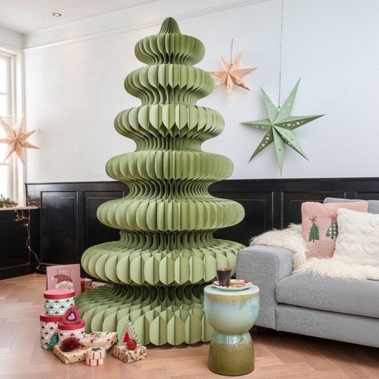 Mica Decorations Papieren Kerstboom - Opvouwbare Kunstkerstboom - H212 x Ø148 cm - Kerst Decoratie - FSC 100% - Groen