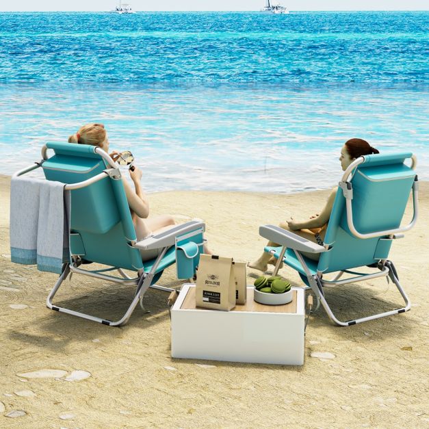 Costway Strandstoel – Inklapbaar & Verstelbaar – max. 150 kg – 66 x 65 x 78 cm – Blauw