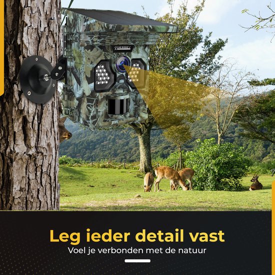 ODESSEY WildCamera met Zonnepaneel - 4K - 48MP - 64GB SD - met Nachtzicht - voor Buiten - Infrarood