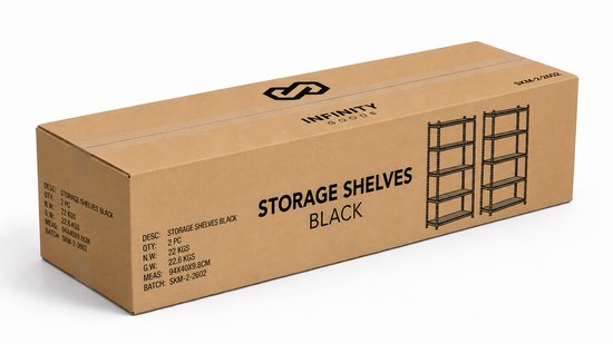 Infinity Goods Stellingkast Zwart - Set van 2 - 180x90x40 cm - Metalen Opbergrek - Voorraadkast - Magazijnstelling 5 Planken - Max. 175kg Per Plank, 875kg Totaal