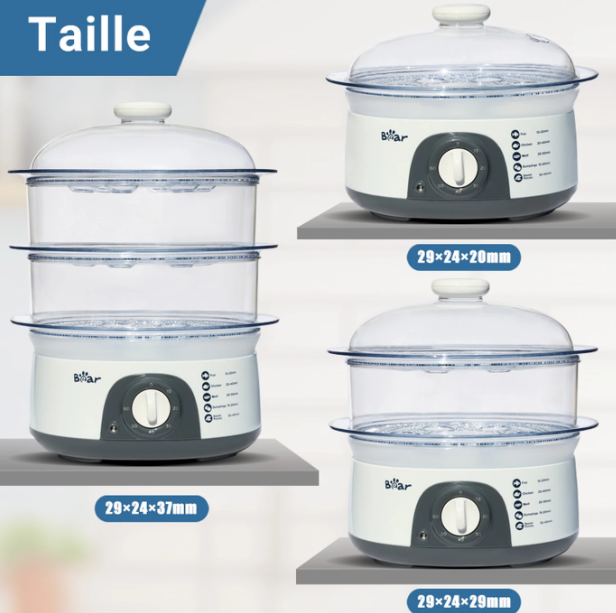 Bear DZG-304 Elektrische Stoomkoker 3-Laags - 29,5 x 25,5 x 37,5 cm - 10L